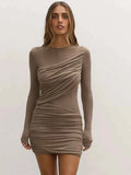 Round Neck Ruched Women Bodycon Dress