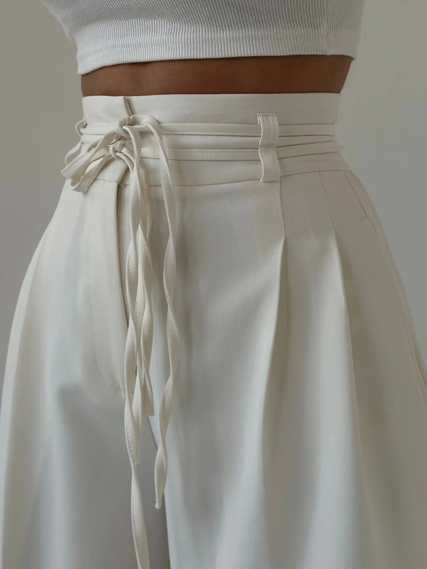 Women’s Casual Design High Waisted Lace Up Slim Straight Leg Pants