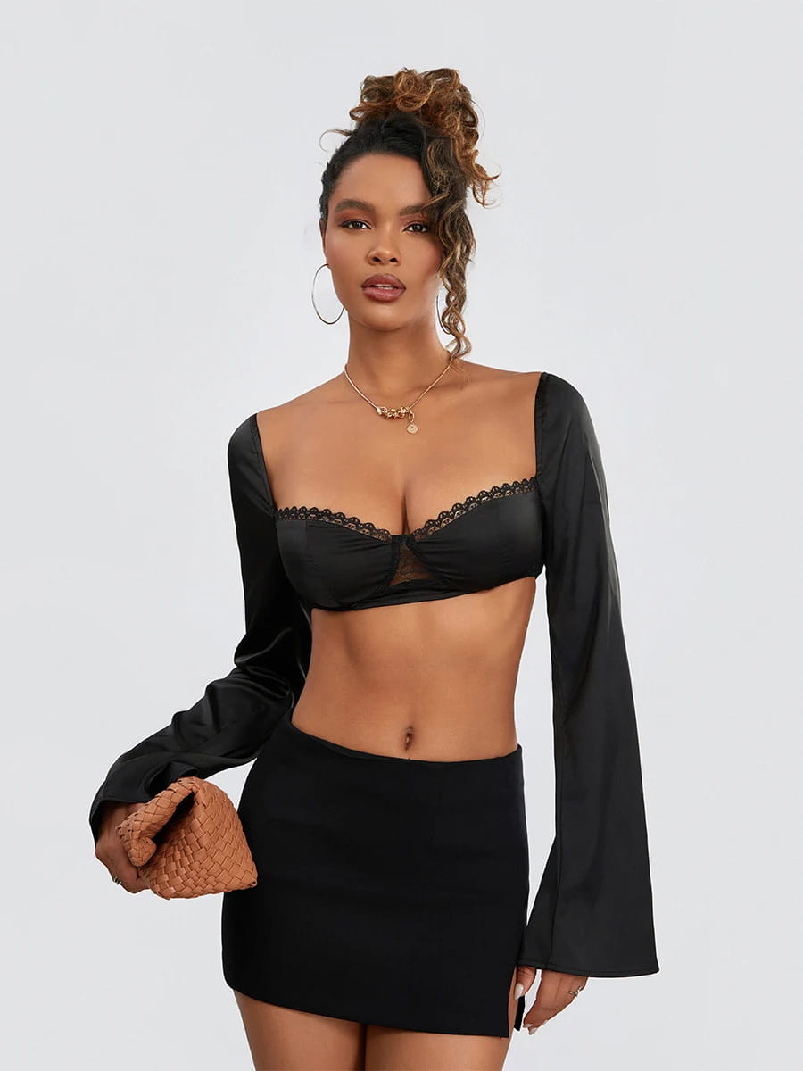 Women Long Sleeve Crop Top