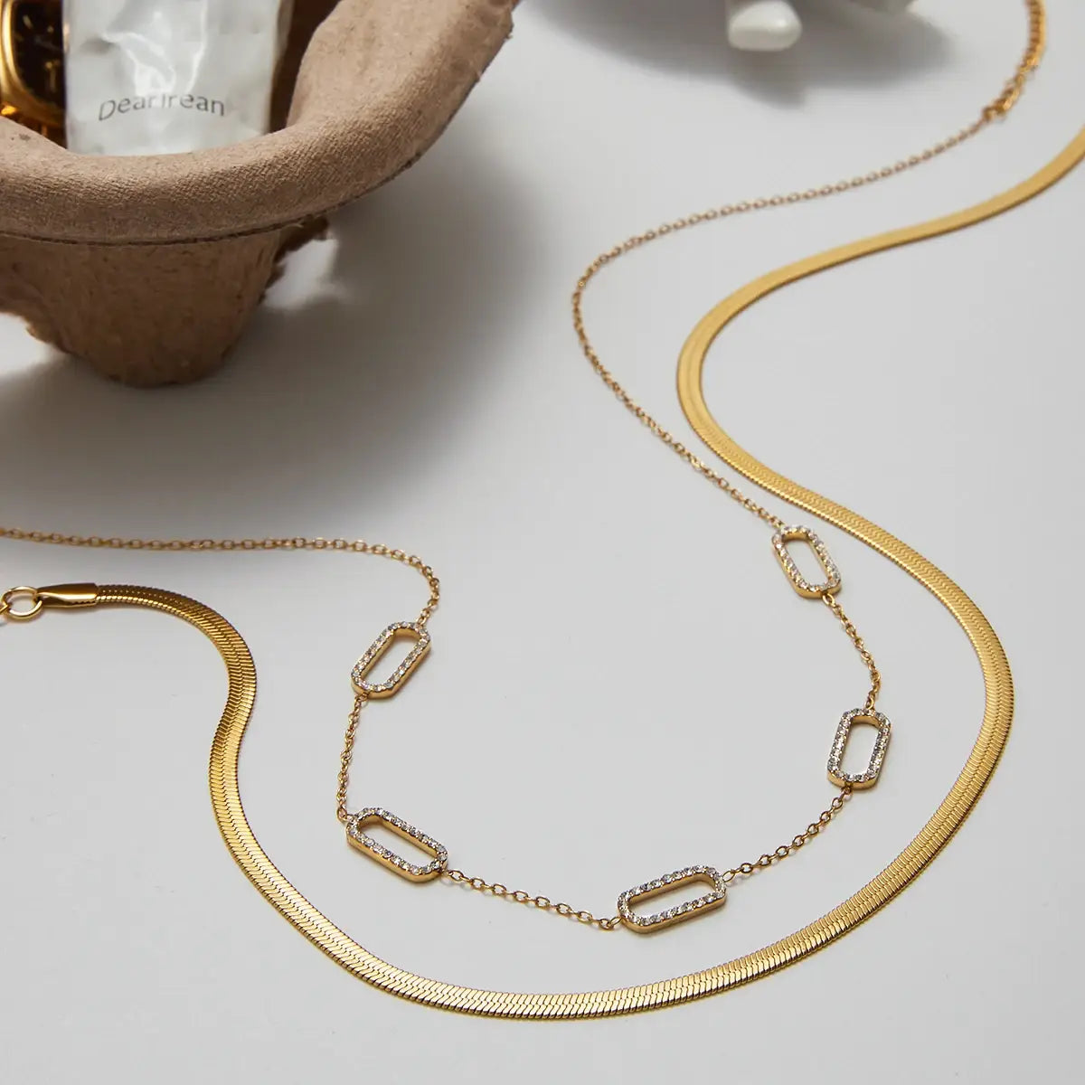 Simple Classic Rhinestone Geometric Pendant Necklace Stainless Steel