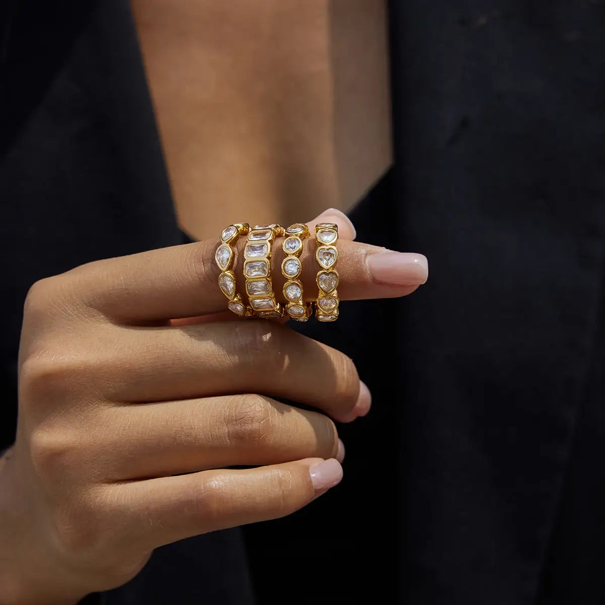 Stainless Steel Zircon Water Drop shaped Sparkling Ring