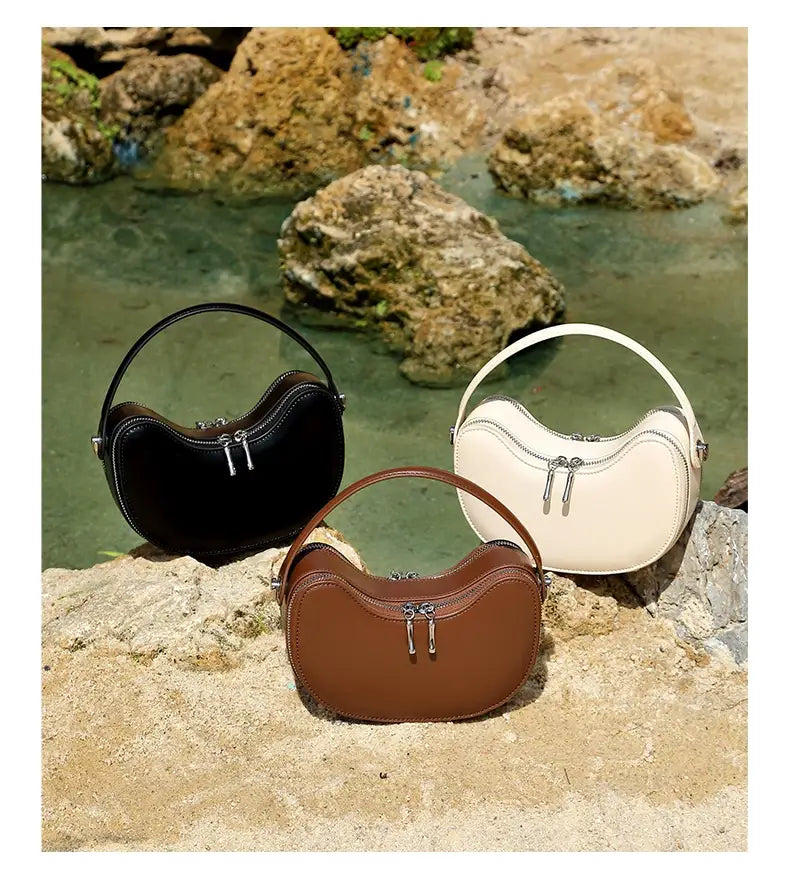 Vintage Genuine Leather Crescent Small Shoulder Crossbody Bags For Women