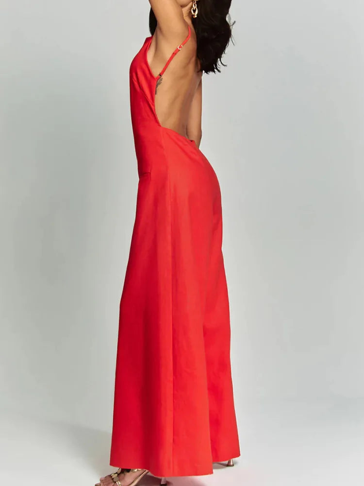 Rückenfreier, schlichter, einfarbiger Jumpsuit für Damen 
