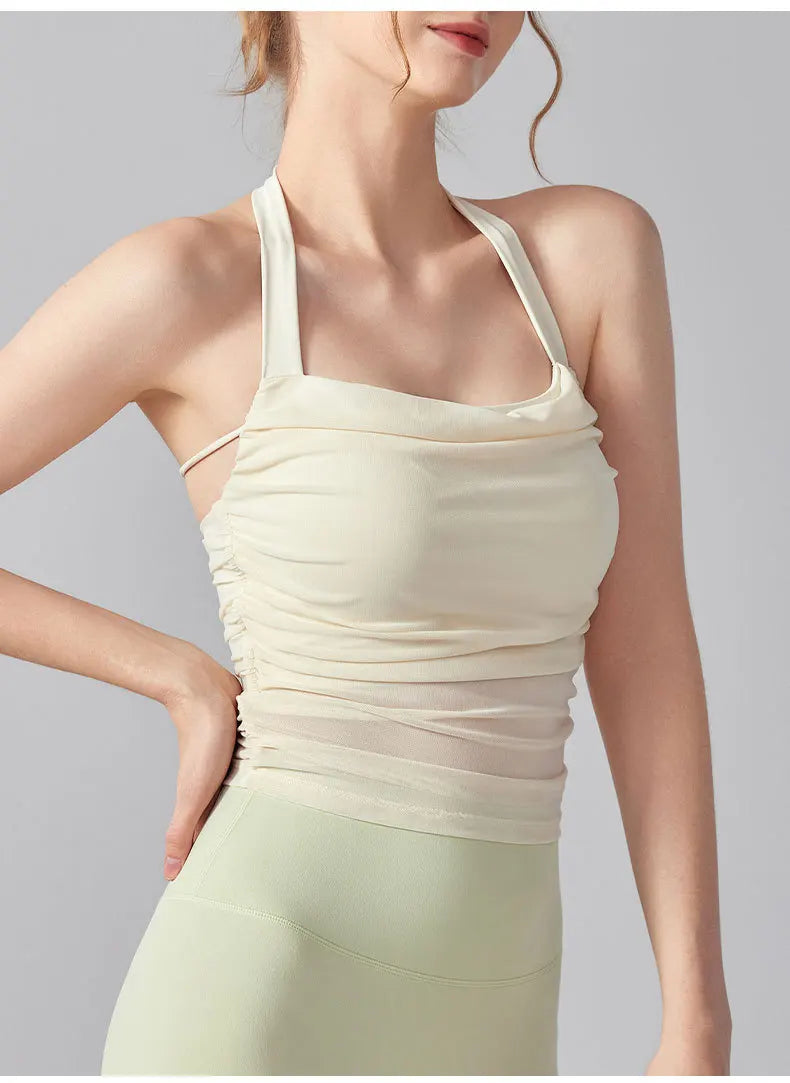 Women Halter With Shock-proof Chest Pad Backless Tank Top