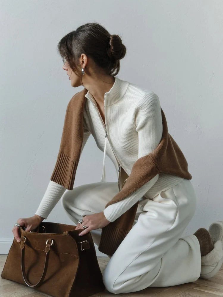 Zipper Knitted Cardigan Women