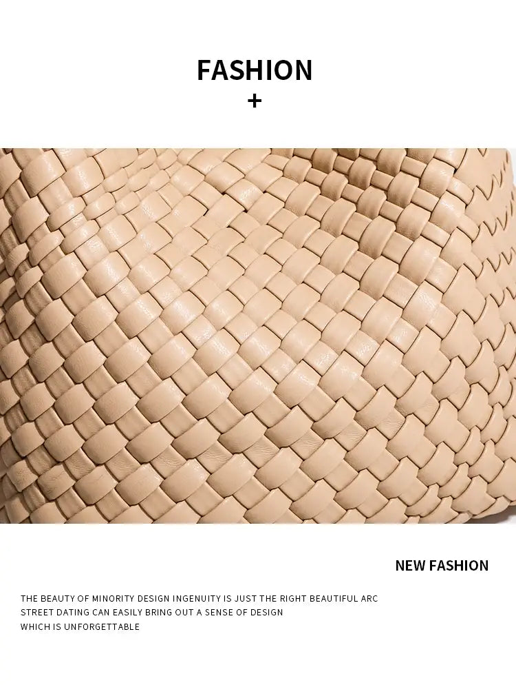 PU Small size Hand-woven Bucket Bag High Quality