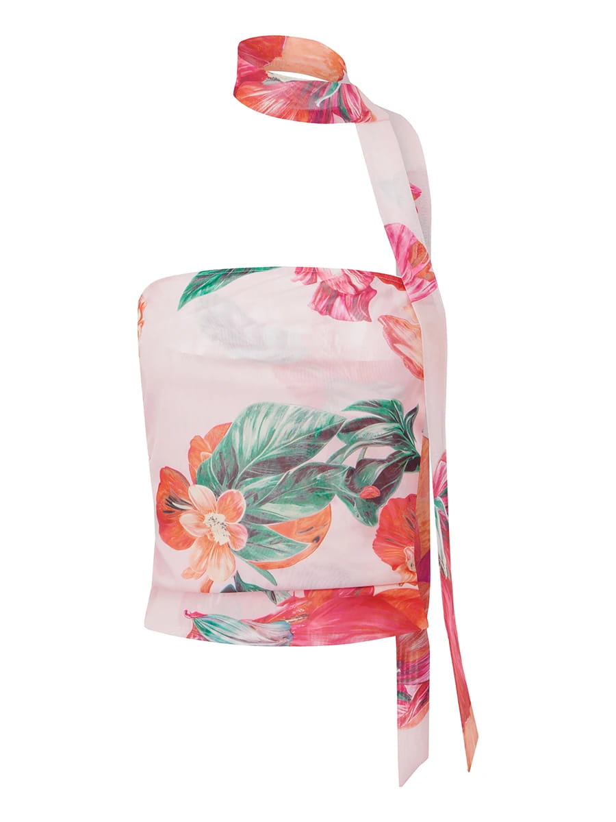 Women Tube Top Mesh Ruched Strapless Crop