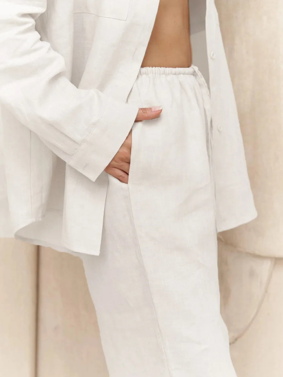 Long Sleeved Shirt Wide Leg Pants Set