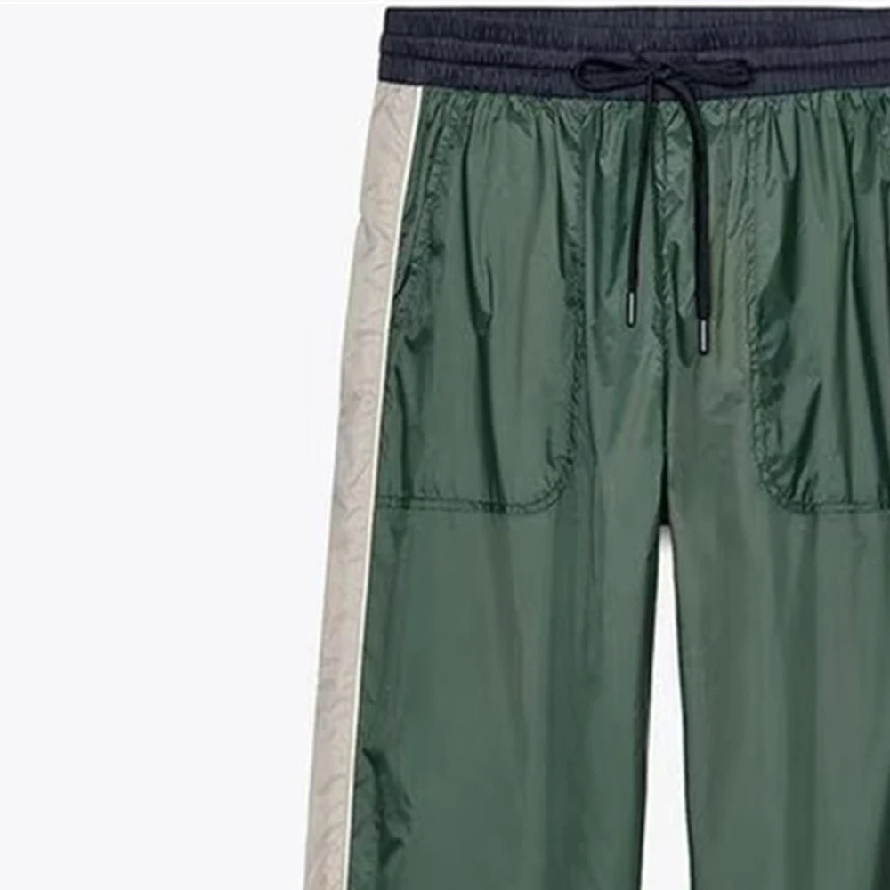 Women’s Color Blocked Short Style Stand up Collar Long Sleeve Pants Set