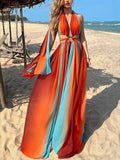 Women's Tie-dye Gradient Slim Fit Off Waist Long Dress - Norellé