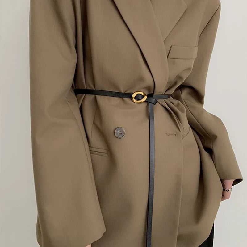 Gold Bronze Metal Buckle PU Leather Knotted Belt