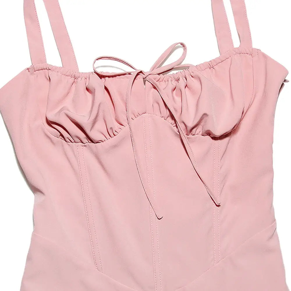 Summer Spaghetti Strap Midi Dress Elegant Long Lace Up