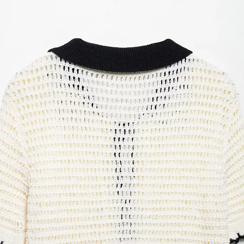 Women Beige Bow Lace Up Knitted Sweater