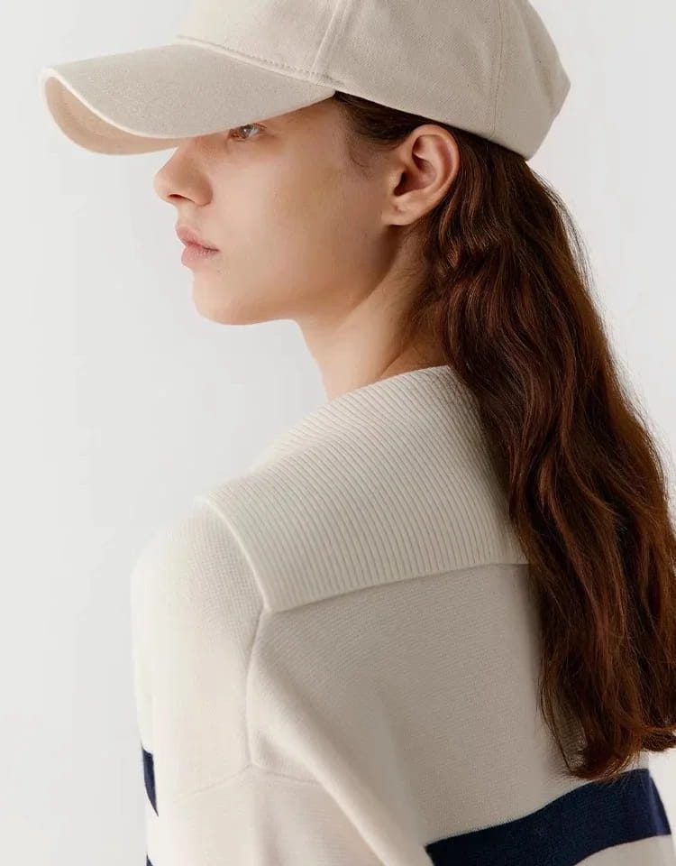 Loose Navy Collar Striped Cashmere Sweater