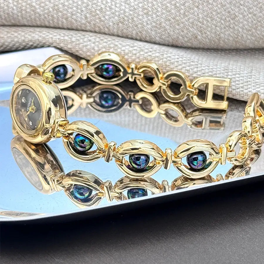 Ladies’ Oval Sun Print Rhinestone Dial Elegant Lady Quartz Watch