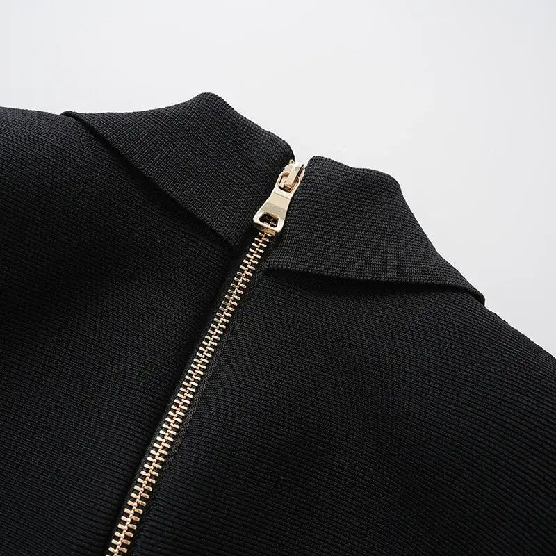 Women’s Lapel Beaded Button Short-sleeved Jumpsuit