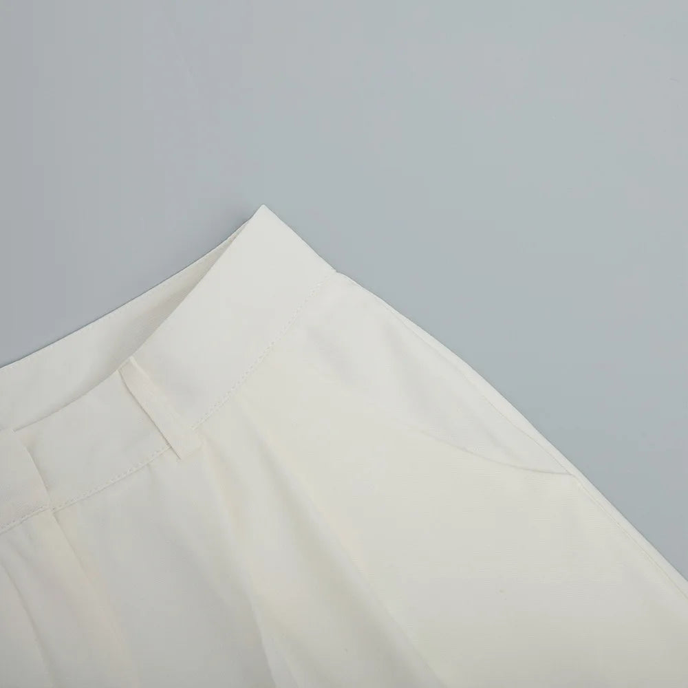 Solid Minimalist Spliced Pockets Pant for Women High Waist Loose