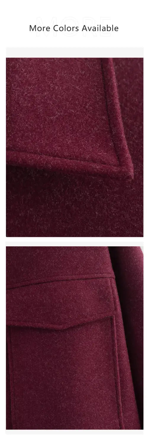 Women’s Clothing Style Fashion Versatile Wine Red Large Pocket Zipper Woolen Coat