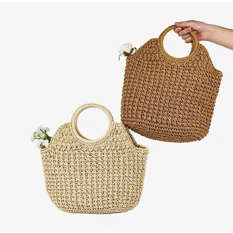 Natural Fiber Snap Clutch Bag