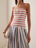 Bandeau Striped Print Sling Maxi Dress Summer Off The Shoulder - Norellé