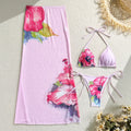 Flower Print Bikini Set Women's High Waist Long Skirt 3 Piece Swimsuit - Norellé