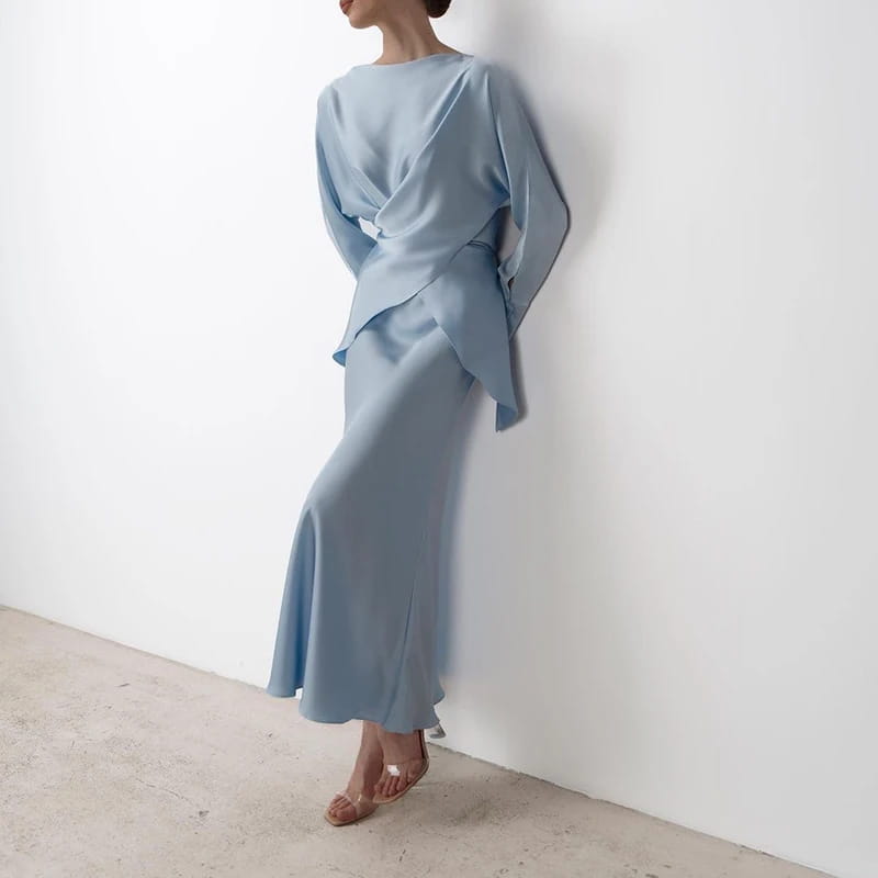 Fashion Long Sleeve Two Piece Casual Temperament Satin Women’s Set