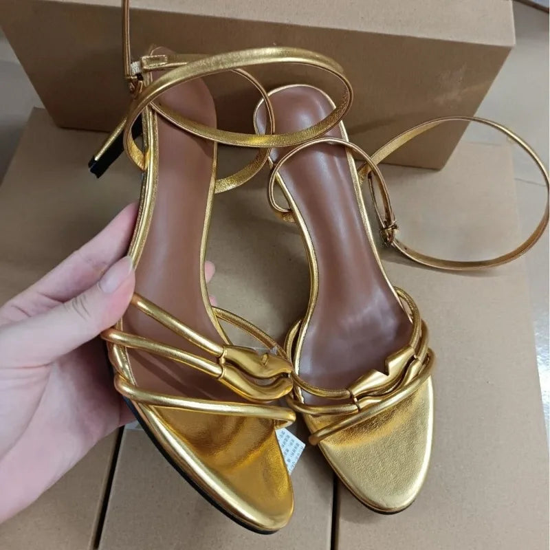 Golden High Heels Women Sandals