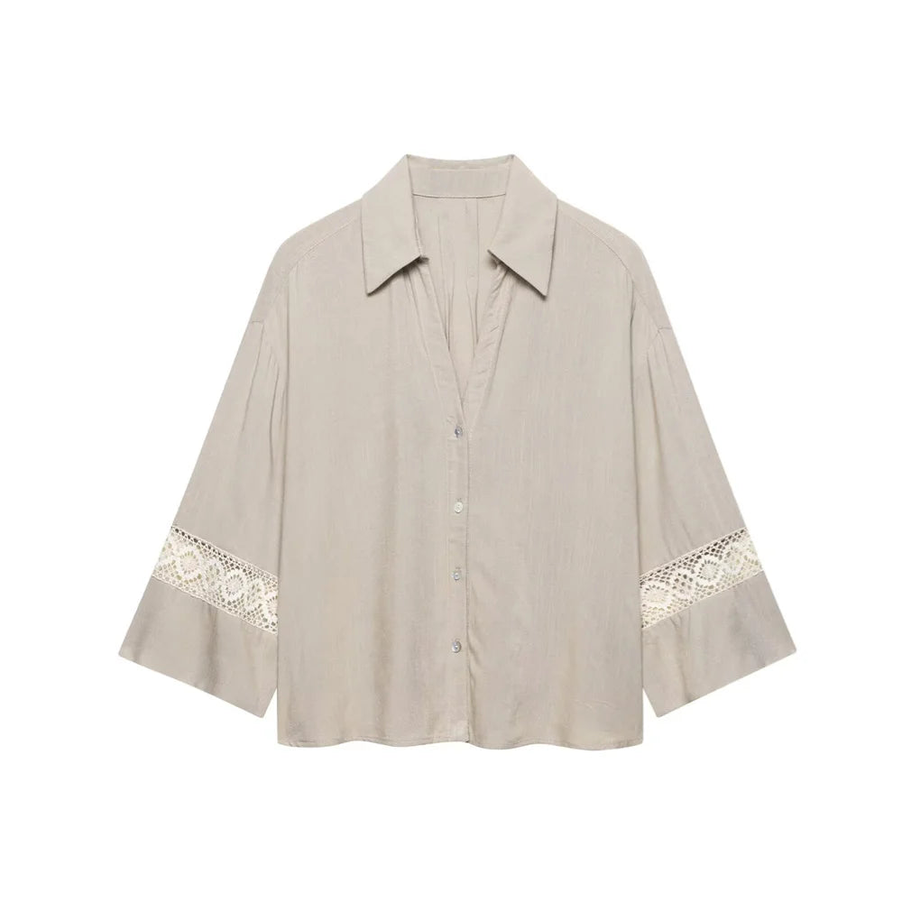 Women’s Loose Long Sleeve Collar Casual Shirt Pants Set