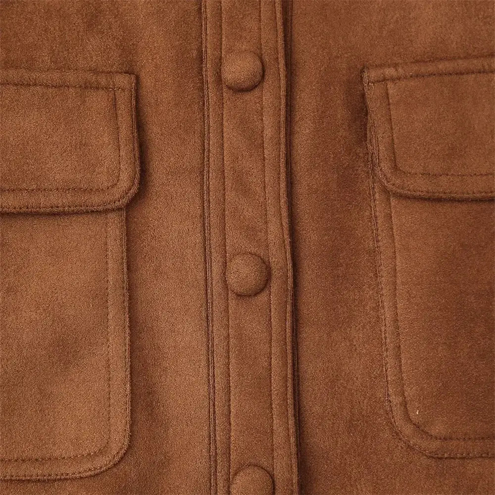 Women’s Button Decoration Suede Jacket Coat