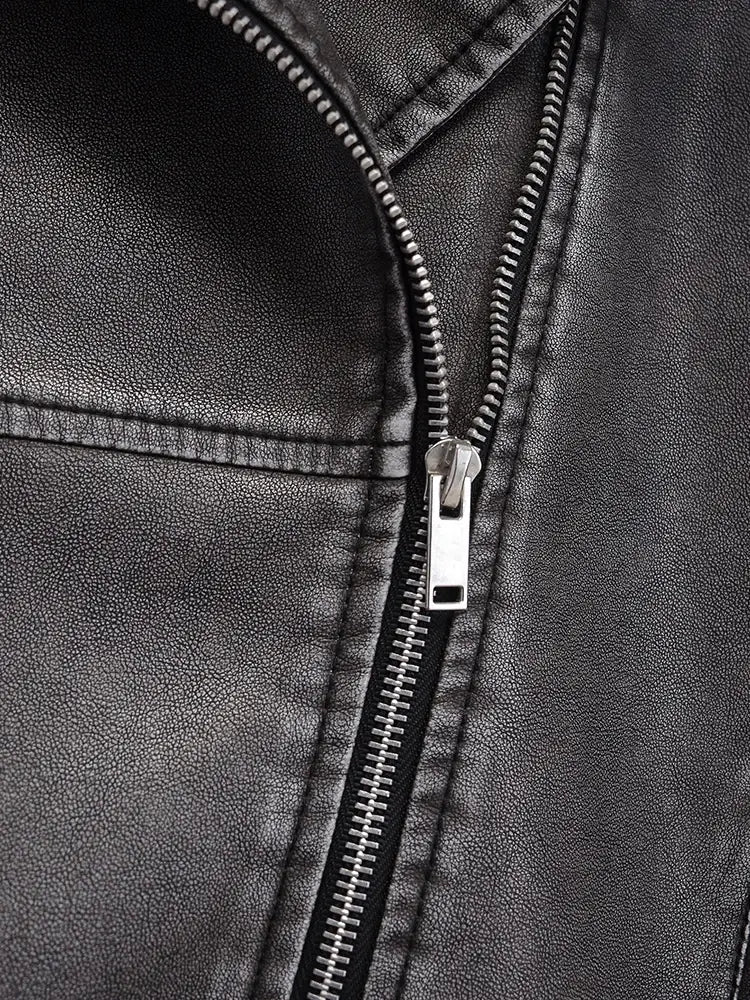 Women Loose Retro Pu Faux Leather Jacket