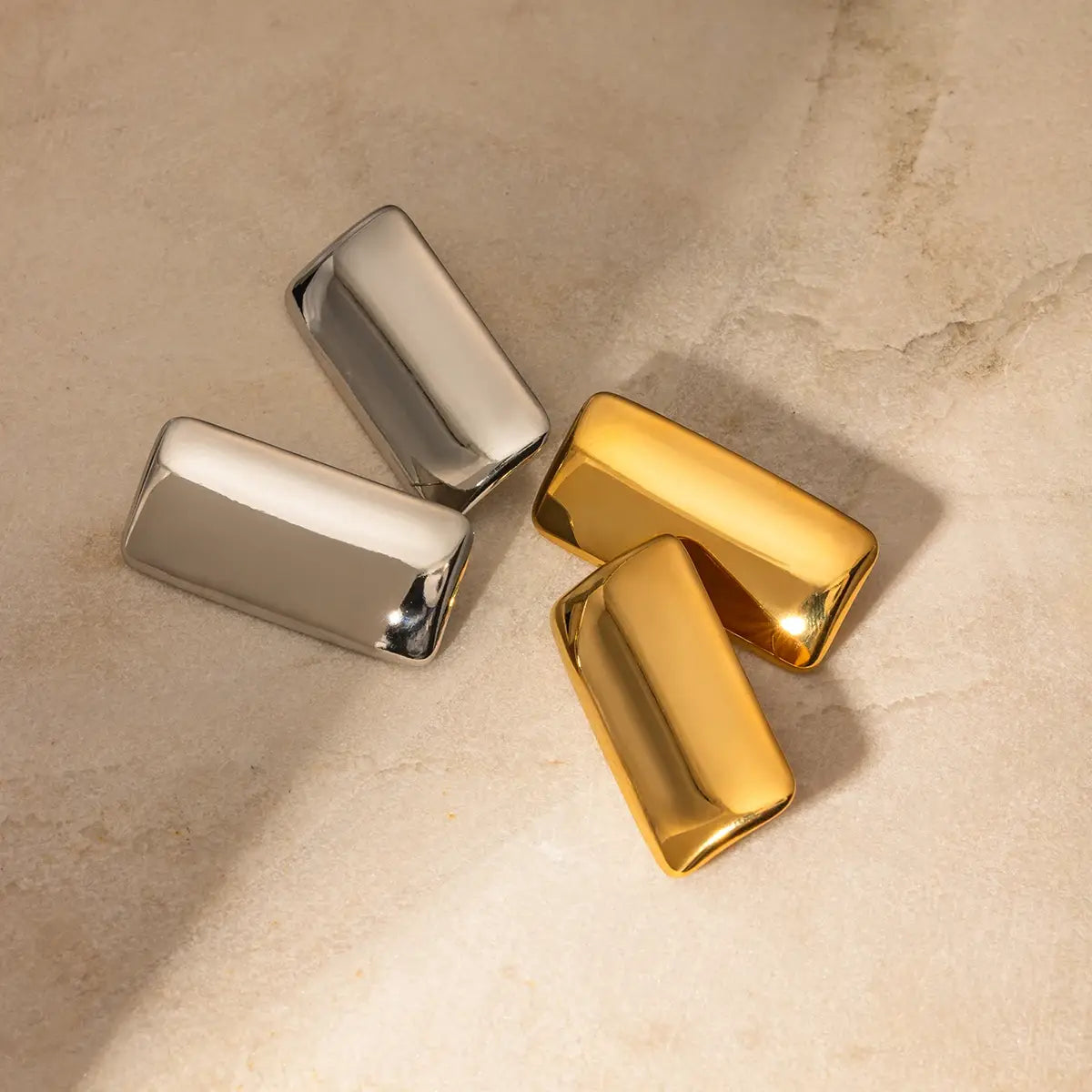 Stainless Steel Rectangular Glossy Earrings