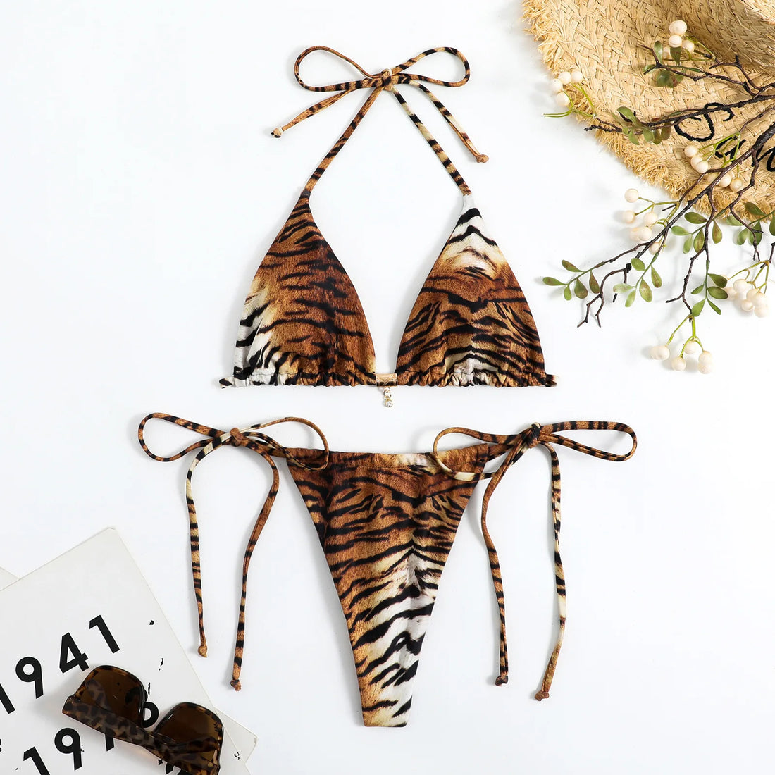 Tiger Stripes String Bikinis Swimsuits Women's - Norellé