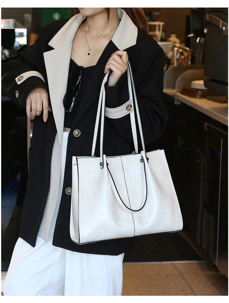 Vintage Genuine Leather Large Shoulder Tote Bag