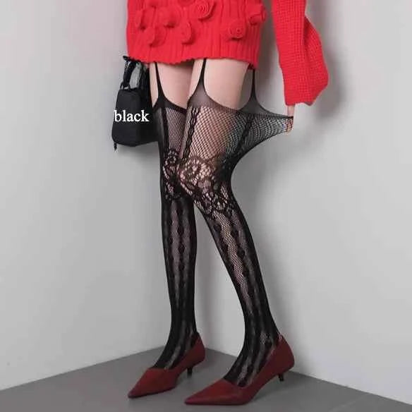 Comfort Suspender Socks Black White Red