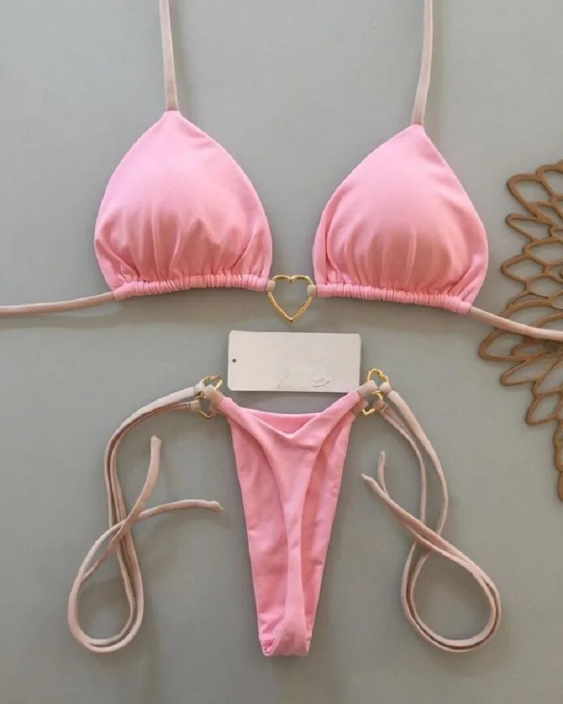 Halter Solid color Bikini Set Women's Swimsuit - Norellé