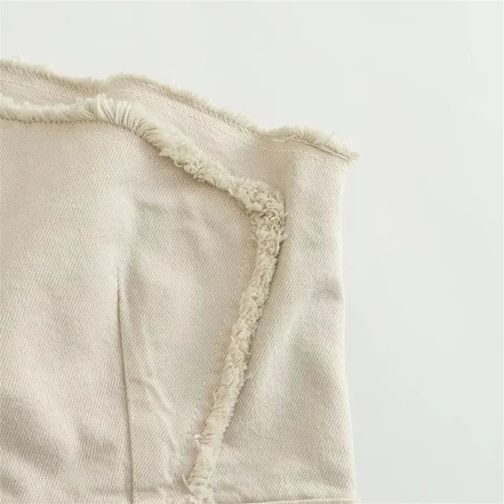 Women’s Temperament Asymmetric Ragged Edge Tight Top High Waist Solid Color Skirt Set