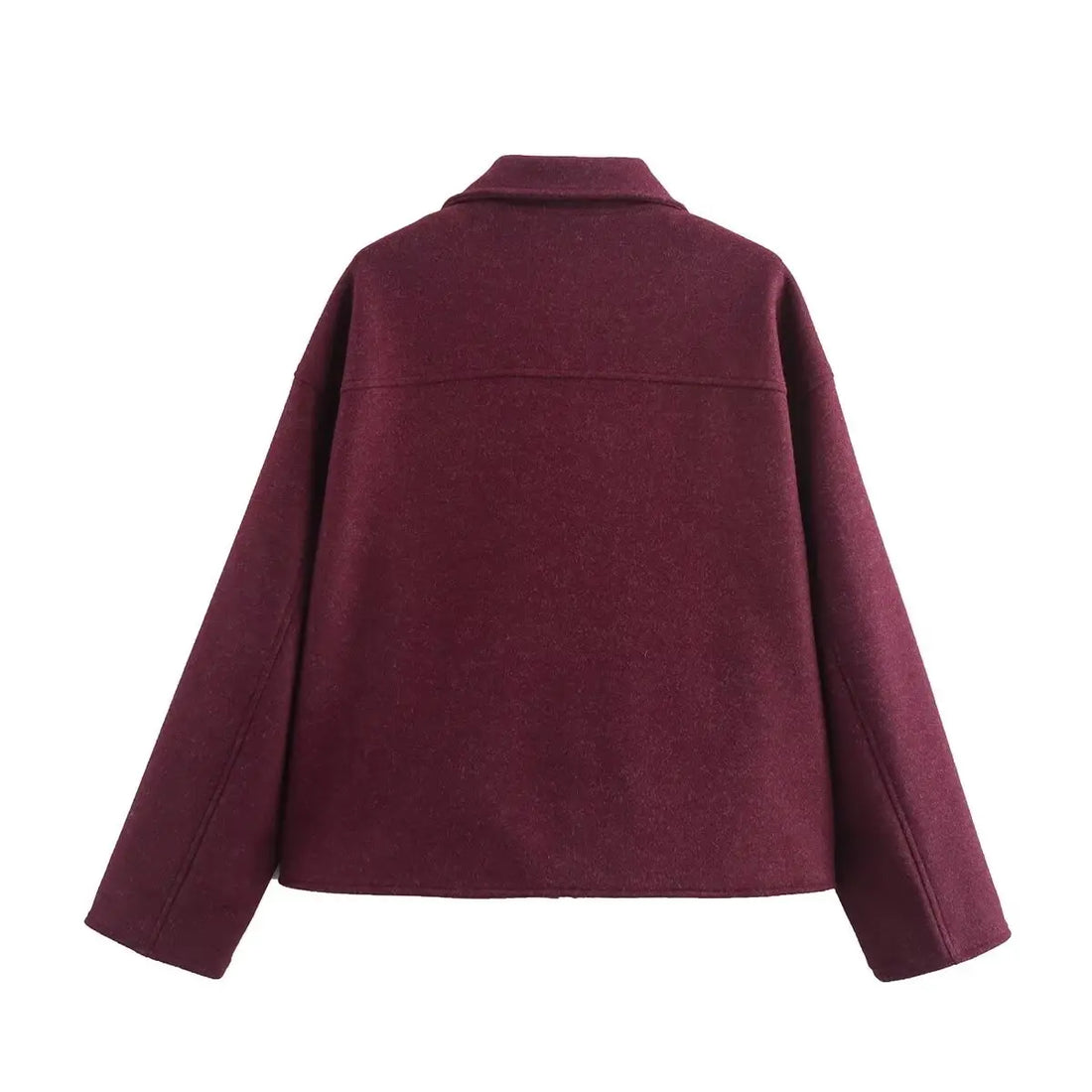 Women's Clothing Style Fashion Versatile Wine Red Large Pocket Zipper Woolen Coat