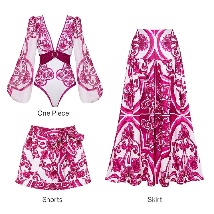 Women One Piece Swimsuit and Skirt Flaxmaker Long-sleeved - Norellé