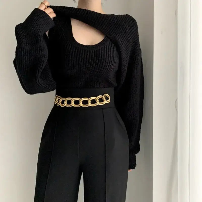 Pullover Short Sweater Two-piece Set