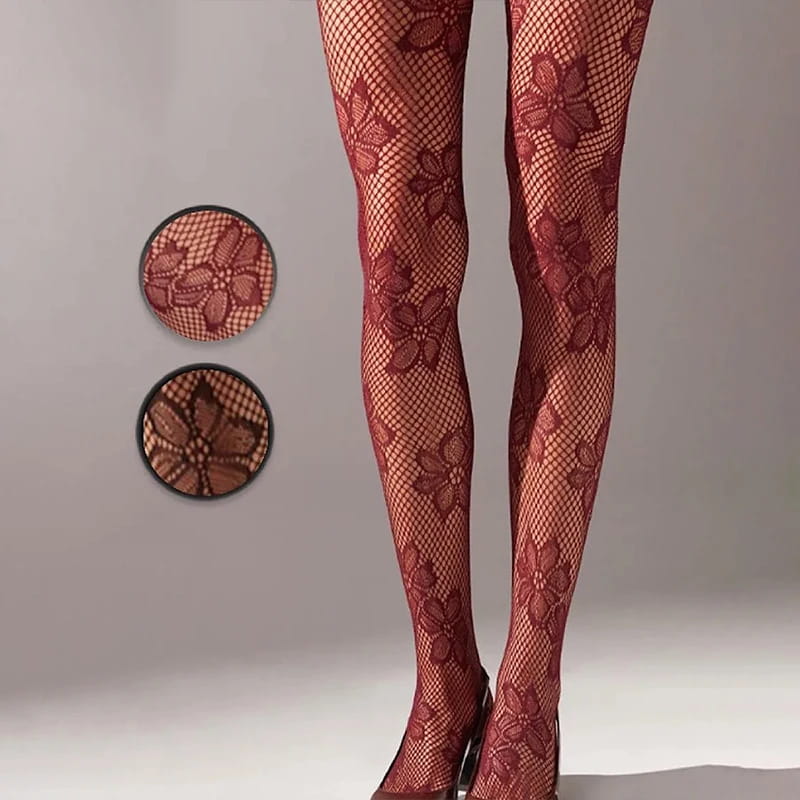 High Elastic Black Hollowed Lace Fishnet Patterned Tights for Women