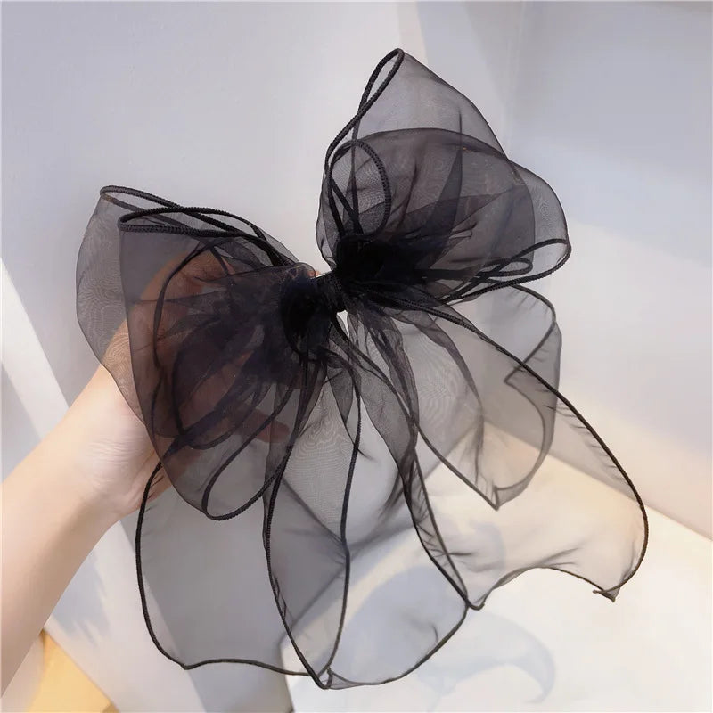 Premium Black Satin Barrettes Bow Hair Clip