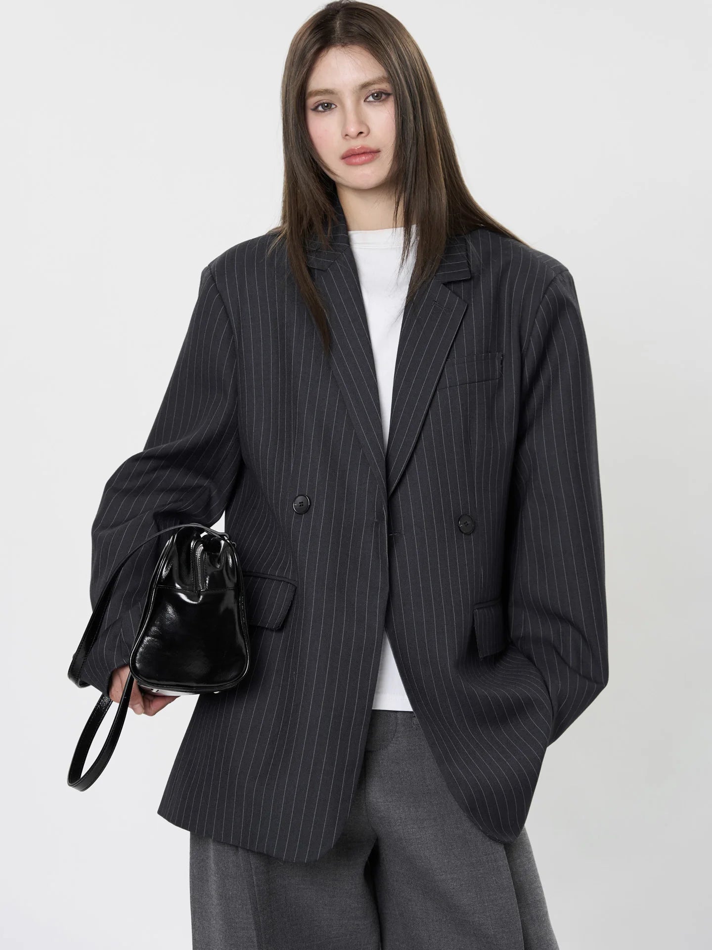 Women's Casual Striped Pocket Decoration Double breasted Loose Jacket - Norellé