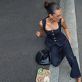 Vintage Women's Denim Sleeveless Set Crop Top With Chic Buttons - Norellé