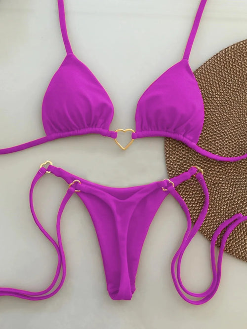 New Solid Color White Bikini Women suit Low Waist Lace-up Fashionable - Norellé
