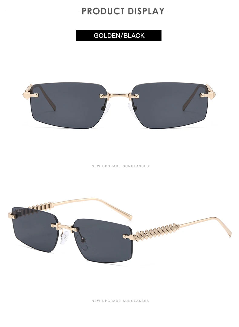 2pcs Rimless Metal Frame Square Sunglasses Women