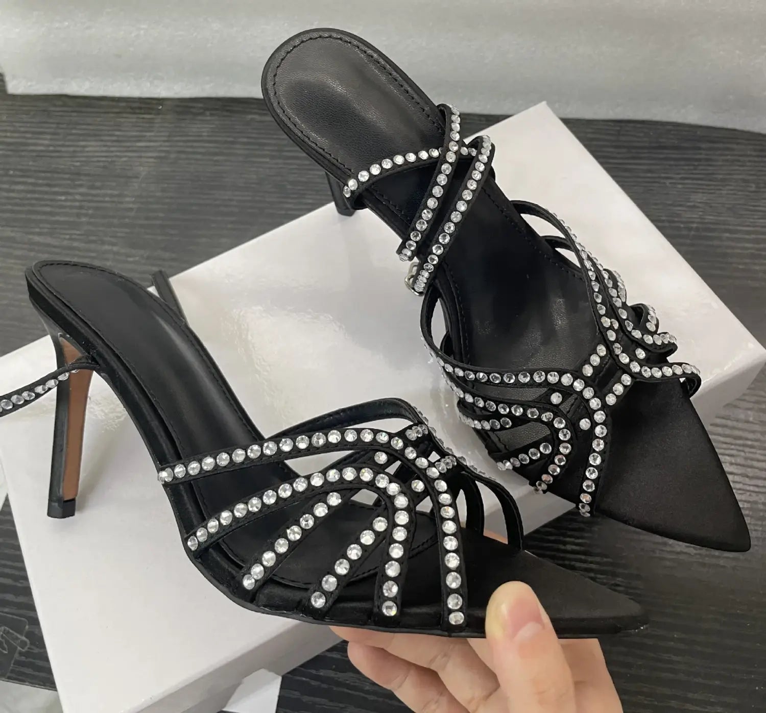Women’s High-heeled Sandals with Rhinestones