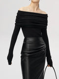 Slash Neck Sweater Women Tops Knitted Slim Basic - Norellé