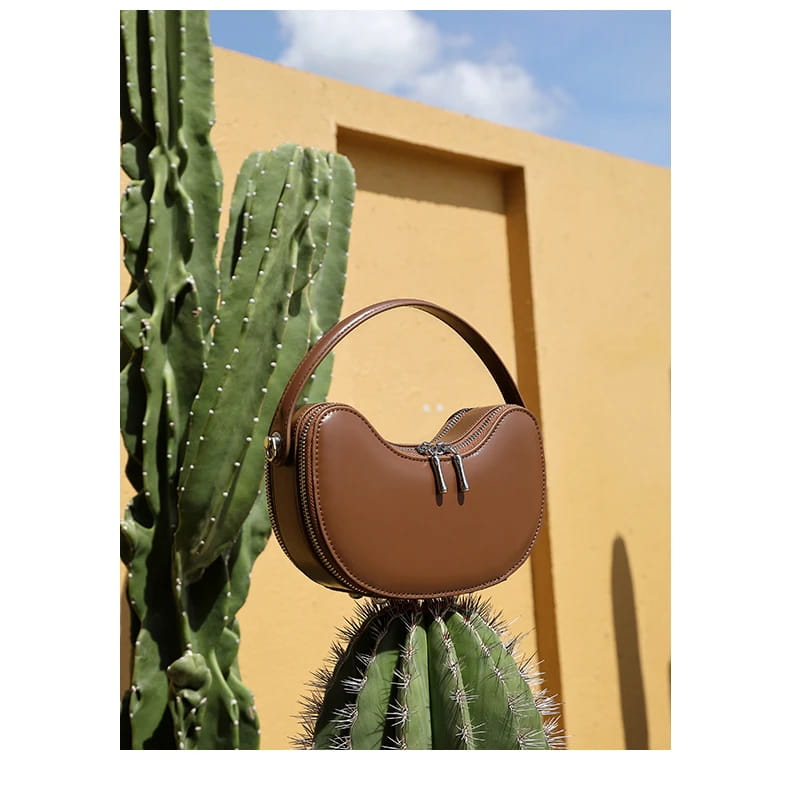 Vintage Genuine Leather Crescent Small Shoulder Crossbody Bags For Women