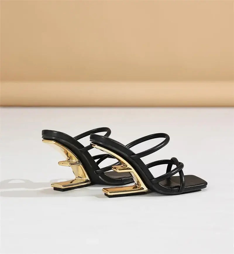 Metal Fretwork Wedges Slippers Women