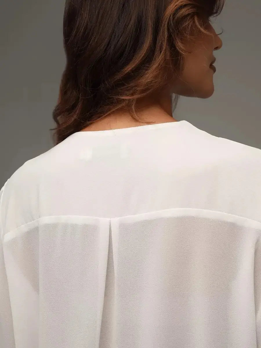Elegant White Chiffon Ruffle Shirt Women